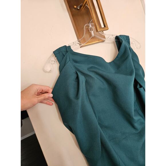 Oscar de la Renta Women's Teal High Neck Cowl Back Formal Gown Size 8 - Picture 3 of 11